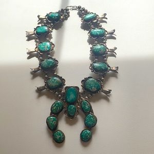 Silver Squash Blossom Turquoise Necklace